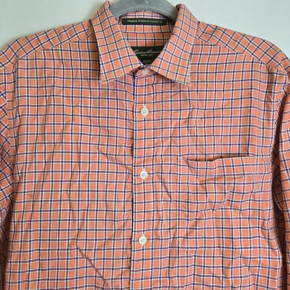 Eddie Bauer Classic Fit Long Sleeve Plaid Button-Down Shirt, Orange, Medium